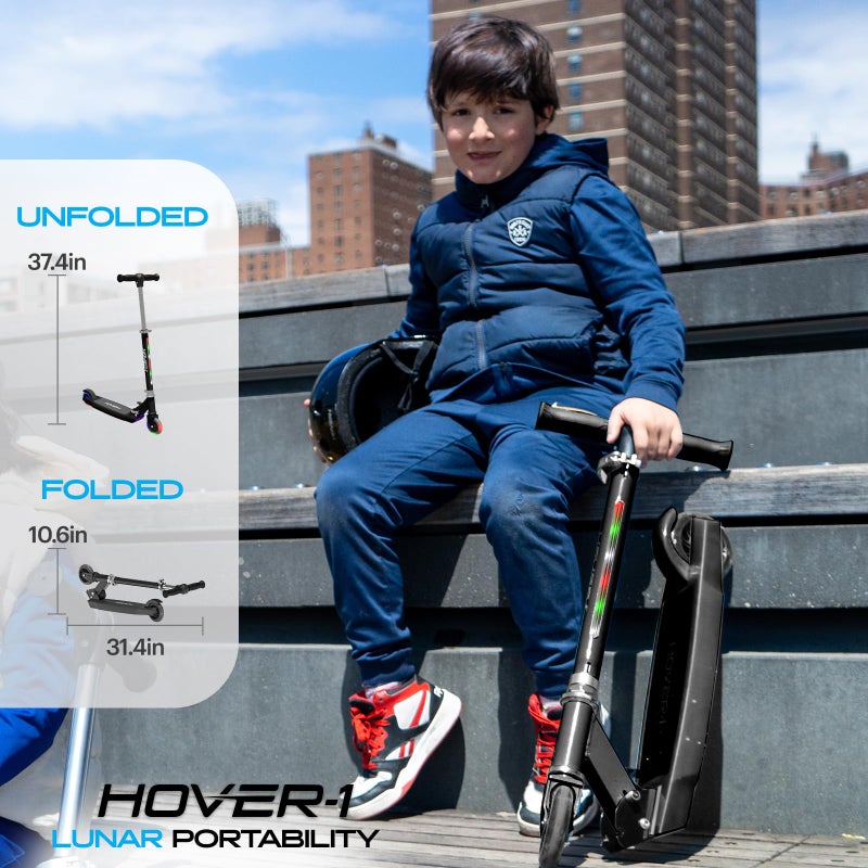 Hover-1 Lunar Kids Folding Kick Scooter with Color-Changing LED Light Up Wheels, Foot Brake, Adjustable Height Handle, and Light Weight Design - Image 4