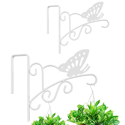 MINGFANITY Fence Hanging Brackets for Plants, Bird Feeders, Lights, No Drilling Need, White, 2 Pack - Image 1