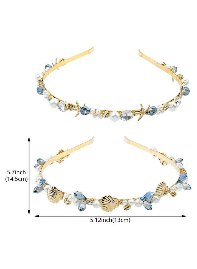 Aswewamt 2 Pcs Mermaid Seashell Starfish Headbands Pearl Crystal Rhinestone Hairbands Alloy Hair Hoop Beach Bridal Elegant Headpiece Wedding Hair Accessories for Women Girls - Image 2
