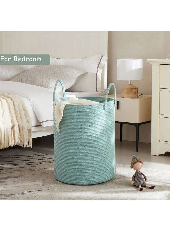 MOJOSCEND 58L Cotton Rope Laundry Hamper Basket, Woven Tall Storage Basket for Blanket, Large Clothes Hamper for Bedroom, Baby Nursery Kids Laundry Basket Organizer- Green - Image 2