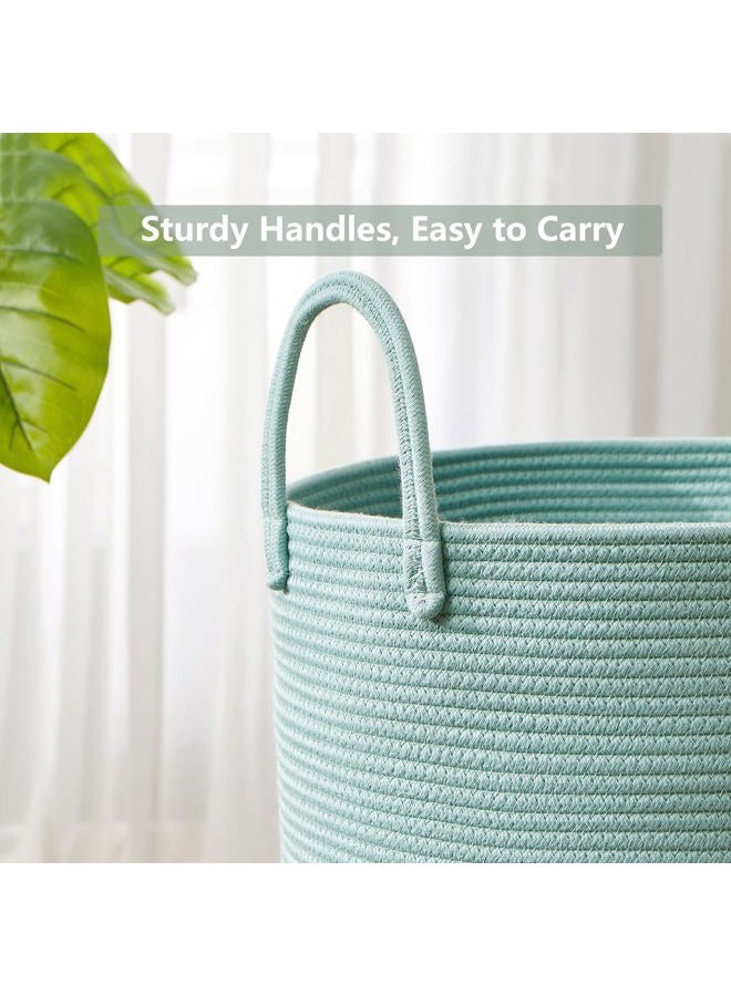 MOJOSCEND 58L Cotton Rope Laundry Hamper Basket, Woven Tall Storage Basket for Blanket, Large Clothes Hamper for Bedroom, Baby Nursery Kids Laundry Basket Organizer- Green - Image 4