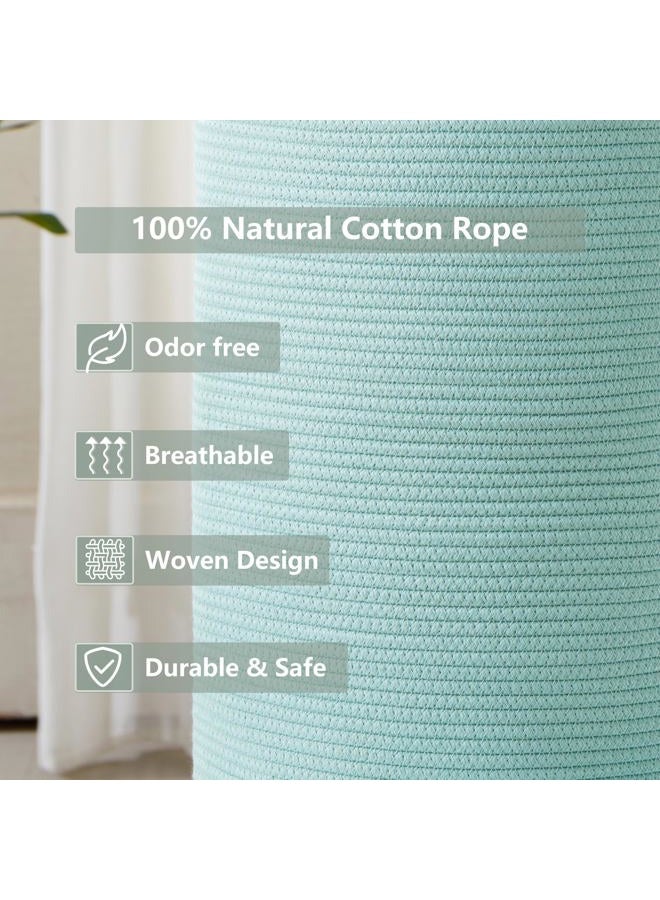 MOJOSCEND 58L Cotton Rope Laundry Hamper Basket, Woven Tall Storage Basket for Blanket, Large Clothes Hamper for Bedroom, Baby Nursery Kids Laundry Basket Organizer- Green - Image 5