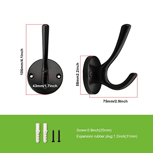 TUNNY 5 Pack Round Coat Towel Hooks - Matte Black Coat Hooks for Hanging Coats Towel Hooks for Bathroom Wall Mounted Zinc Alloy Bath Towel Hooks Robe Clothes Hook Holder Heavy Duty Wall Hooks - Image 2