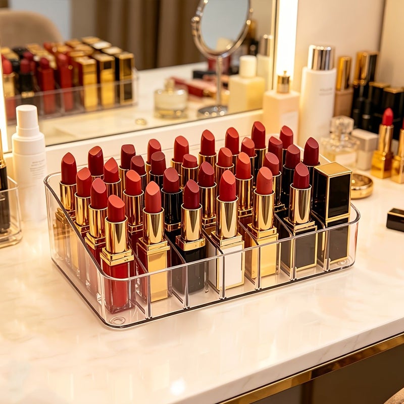 Transparent Acrylic Multi Compartment Lipstick Organizer With Detachable Divider Universal Desktop Cosmetic Makeup Storage Rack Large Capacity - Image 1