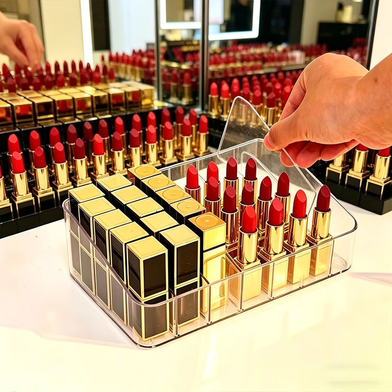 Transparent Acrylic Multi Compartment Lipstick Organizer With Detachable Divider Universal Desktop Cosmetic Makeup Storage Rack Large Capacity - Image 4
