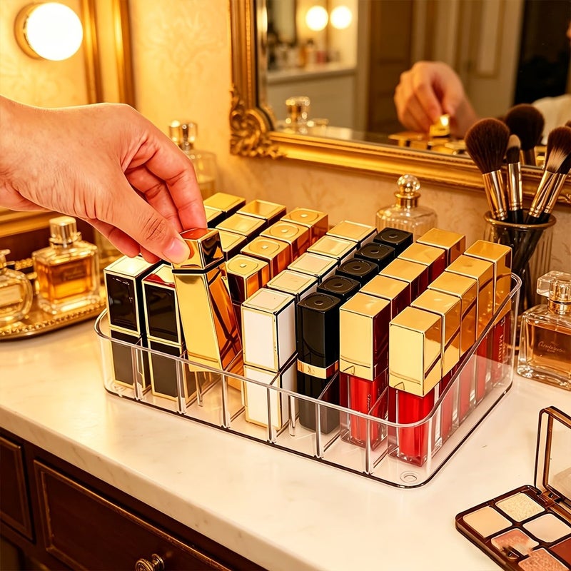 Transparent Acrylic Multi Compartment Lipstick Organizer With Detachable Divider Universal Desktop Cosmetic Makeup Storage Rack Large Capacity - Image 3