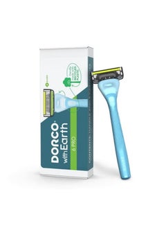 DORCO With Earth Razor With Pace 6 Pro Cartridges • Handle Made From Post Recycled Plastic • Premium Blades For Men And Women Body & Face Shaving • One Handle And 5 Cartridges 