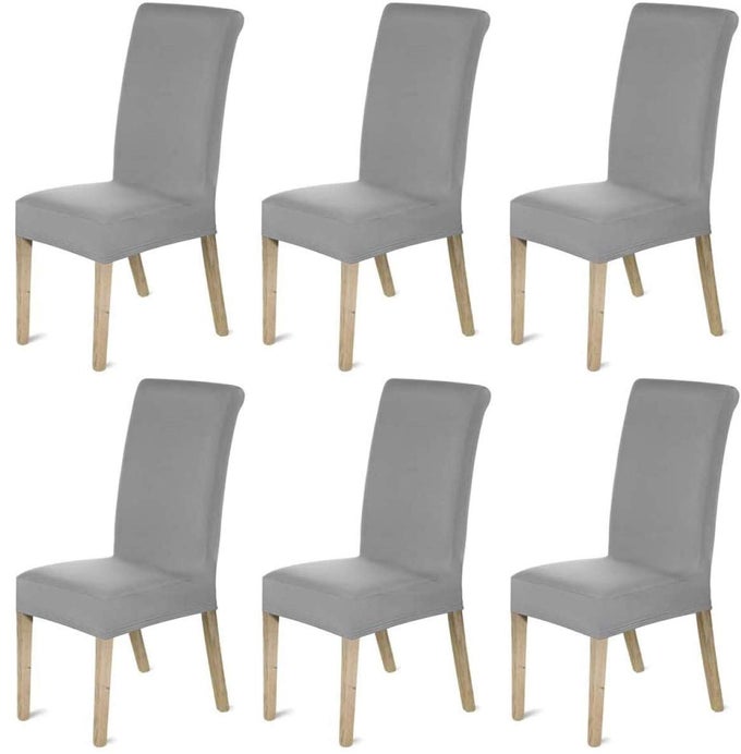PACK OF 6 CHAIR COVERS MODERN ELASTIC STRETCH CHAIR PROTECTOR REMOVABLE WASHABLE SEAT SLIPCOVER WITH ELASTIC EDGE FOR HOTEL RESTAURANT WEDDING PART DECOR HOME KITCHEN DINING ROOM GRAY