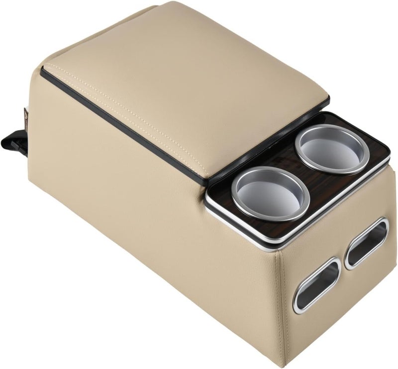 Coverado Car Center Console - Universal Rear Bench Seat Organizer with Cup Holders - Beige - Image 1