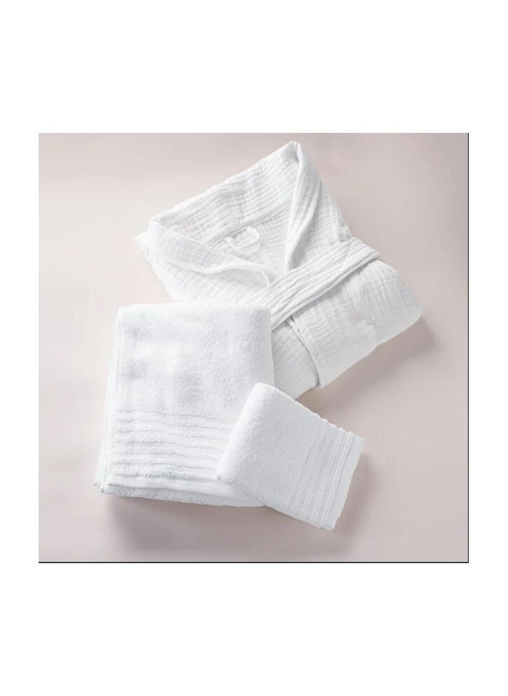 كوتاج طقم روب إستحمام قطن أبيض من كوتاج 3 قطع L/XL  - Image 2