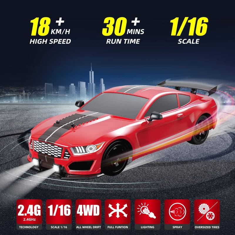 Sakeye RC Drift Car 24GHz 116 Scale 4WD High Speed Remote Control Cars Vehicle with LED Lights Two Batteries and Drifting Tires Racing Sport Toy Cars for Adults Boys Girls Kids - Image 3