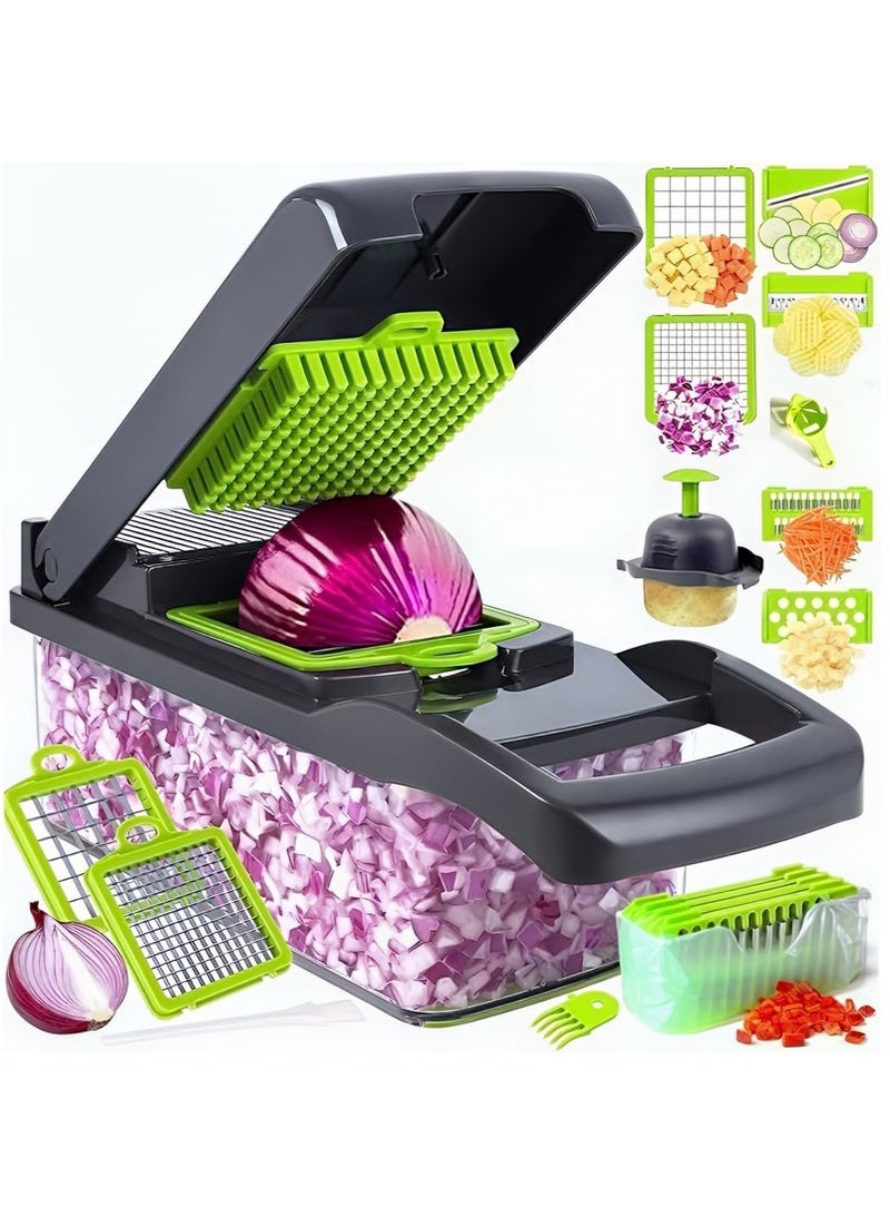 Forest Home 14 in 1 multi-function vegetable and fruit chopper, replaceable blade chopper, slicer set, suitable for home kitchen - Image 1