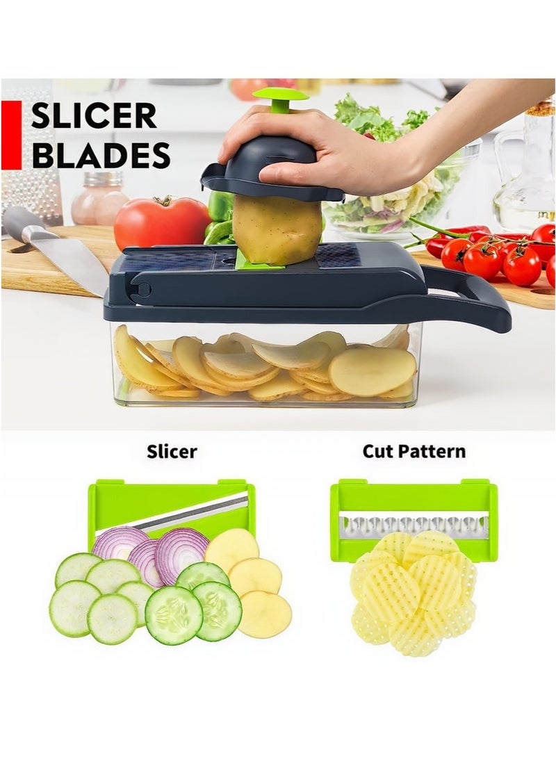Forest Home 14 in 1 multi-function vegetable and fruit chopper, replaceable blade chopper, slicer set, suitable for home kitchen - Image 4