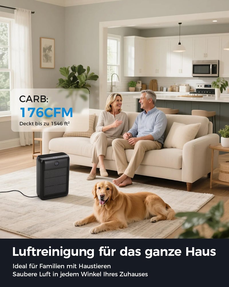 Slevoo Air Purifier for Home Large Room, H13 True HEPA Filter Air Purifiers & 3 Ã— pre-filters for Bedroom,Office,Living Room,Covers Up to 1991.3 ftÂ²,CADR 326mÂ³/h (Black) - Image 2
