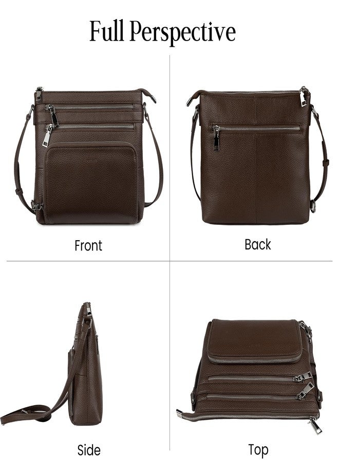 بيفن حقيبة كروس بودي من الجلد الطبيعي للنساء من بيفن، حقيبة كتف متوسطة الحجم وخفيفة الوزن مضادة للسرقة مع محفظة مدمجة بتقنية RFID، لون قهوة، حقيبة كروس بودي - Image 5