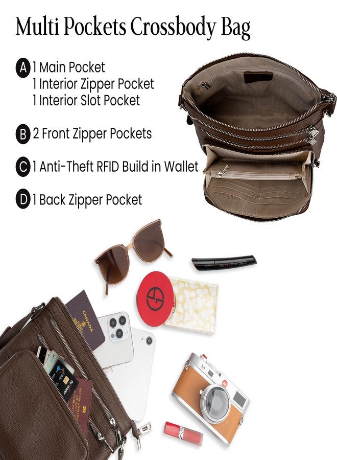 بيفن حقيبة كروس بودي من الجلد الطبيعي للنساء من بيفن، حقيبة كتف متوسطة الحجم وخفيفة الوزن مضادة للسرقة مع محفظة مدمجة بتقنية RFID، لون قهوة، حقيبة كروس بودي - Image 3