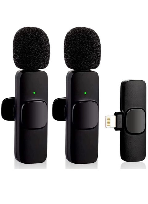 Wireless Microphone for iPhone iPad- Plug-Play Wireless Lavalier Mic with 2 Microphone for Phone Video Recording- Interview- Vlog- Auto Sync and Noise Reduction- 2.4G