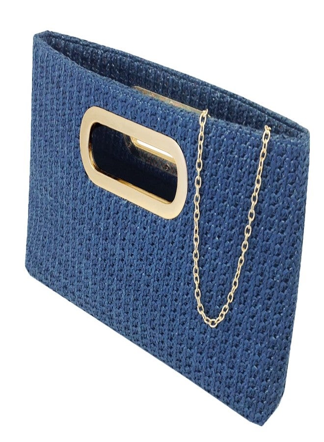 JNB Top Handle Straw Clutch Purse Summer Clutch for Wedding Guest, Woven Raffia Evening Bag with Detachable Chain, Navy Handheld Handbag Fits Phone and Essentials for Beach Vacations,18Nv - Image 3