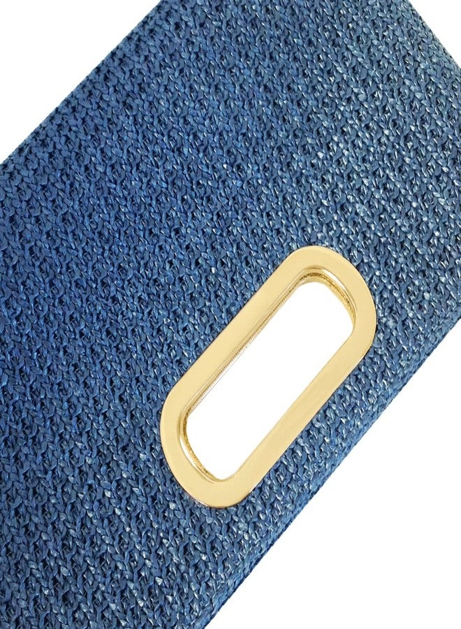 JNB Top Handle Straw Clutch Purse Summer Clutch for Wedding Guest, Woven Raffia Evening Bag with Detachable Chain, Navy Handheld Handbag Fits Phone and Essentials for Beach Vacations,18Nv - Image 5