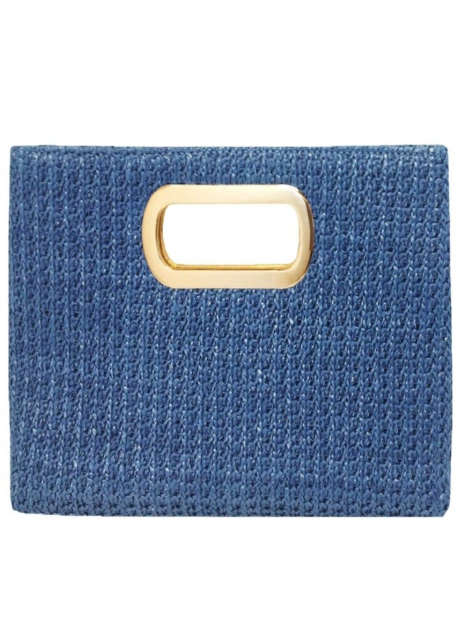 JNB Top Handle Straw Clutch Purse Summer Clutch for Wedding Guest, Woven Raffia Evening Bag with Detachable Chain, Navy Handheld Handbag Fits Phone and Essentials for Beach Vacations,18Nv - Image 1