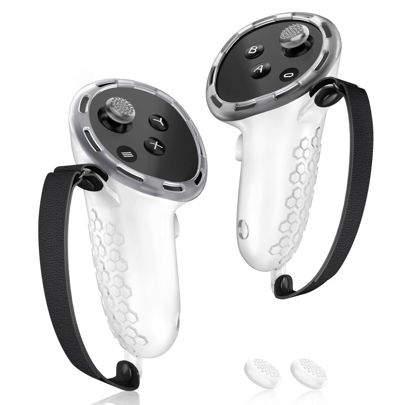 AMZDM VR Controller Grips for Meta Quest 3S Oculus Quest 3 Touch Plus Controllers Grip Covers AntiThrow Knuckle Straps Protector with Thumbstick Covers 1 PairClear - Image 2