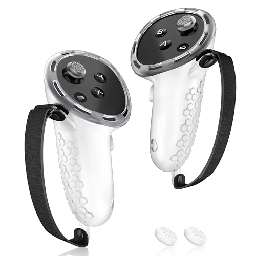 AMZDM VR Controller Grips for Meta Quest 3S Oculus Quest 3 Touch Plus Controllers Grip Covers AntiThrow Knuckle Straps Protector with Thumbstick Covers 1 PairClear - Image 1