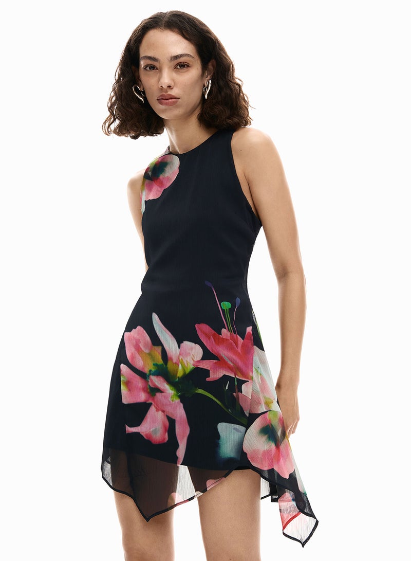 DESIGUAL Sleeveless Midi Dress Made Of Tulle Fabric, With Asymmetric Hem And Floral Print - Image 2