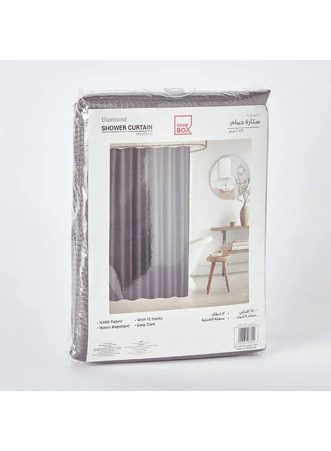 Home Box Diamond Solid Jacquard Shower Curtain with Hooks 200 x 180 cm
