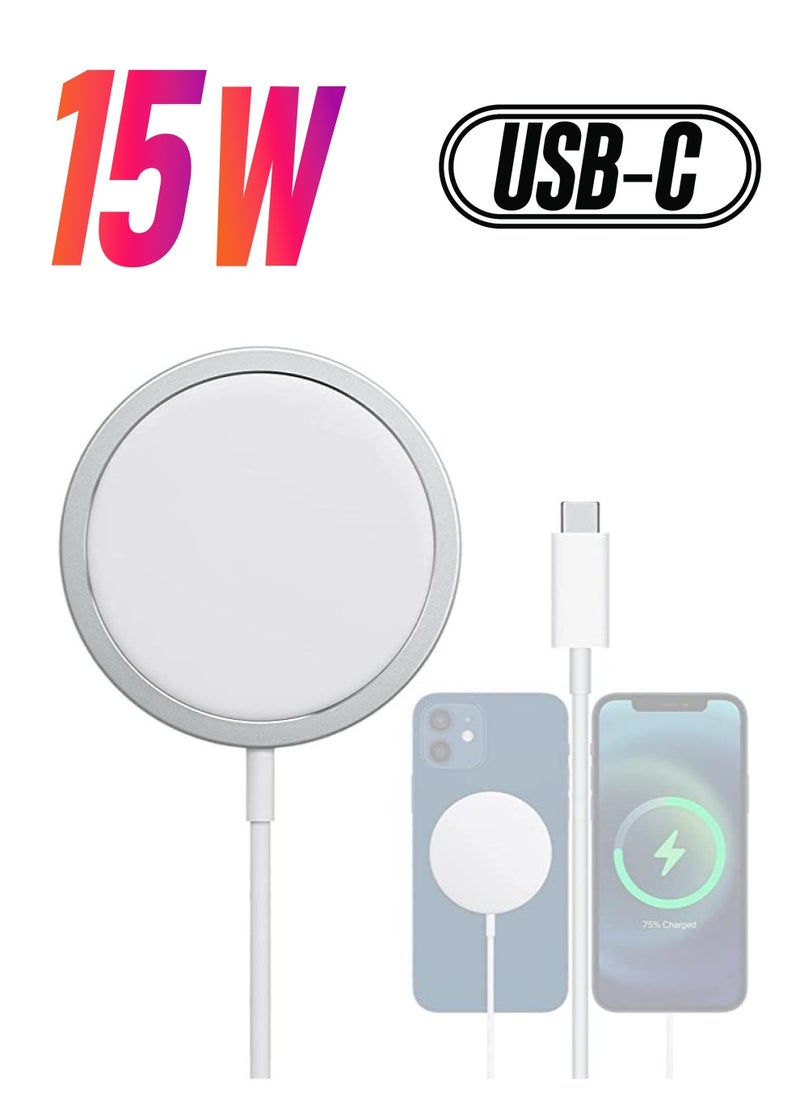 SYOSI - Apple Mag-Safe Charger for iPhone USB C Fast Charging,Wireless Magnetic Fast PD Charging up to 15W Compatibility with iPhone 14,14 Plus,14 Pro,14 Pro Max, 13,12 series,AirPods Pro2,White - Image 1