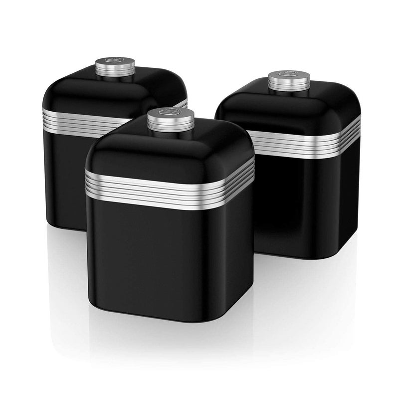 Swan SWKA1020BN Retro Kitchen Storage Canisters Set of 3 Iron 1 Litre Black
