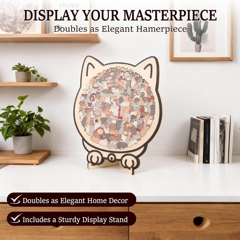 KASTWAVE 135-Piece Wooden Cat Jigsaw Puzzle, Morandi Color Animal Puzzle for Adults & Kids, Mindfulness Brain Teaser, Cute Cats Shape Gift for Relaxation, Home Decor, & Cat Lovers - Image 5