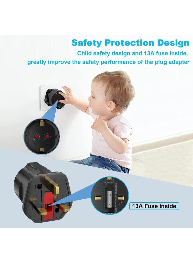 melfi محول قابس من الاتحاد الأوروبي إلى المملكة المتحدة محول طاقة قابس بريطاني إلى قابس شكو أنثوي 2 دبوس محول سفر 13A 250V Bs1362 مزود بفيوز - Image 4