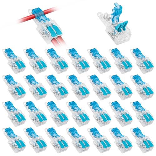 Linkstyle 30PCS T Tap Lever Wire Connectors 20-14AWG, No Stripping Quick Connect Low Voltage Connectors Kit, T Type 2 Pins 3 Way Wire Splice Connector Push-in 1 in 2 Out - Image 1