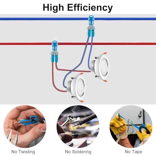 Linkstyle 30PCS T Tap Lever Wire Connectors 20-14AWG, No Stripping Quick Connect Low Voltage Connectors Kit, T Type 2 Pins 3 Way Wire Splice Connector Push-in 1 in 2 Out - Image 4
