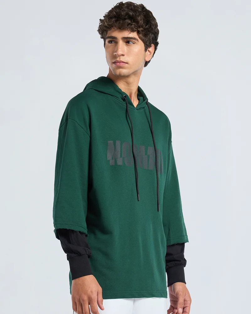 bewakoof Men's Green No Mad Typography Oversized Hoodies