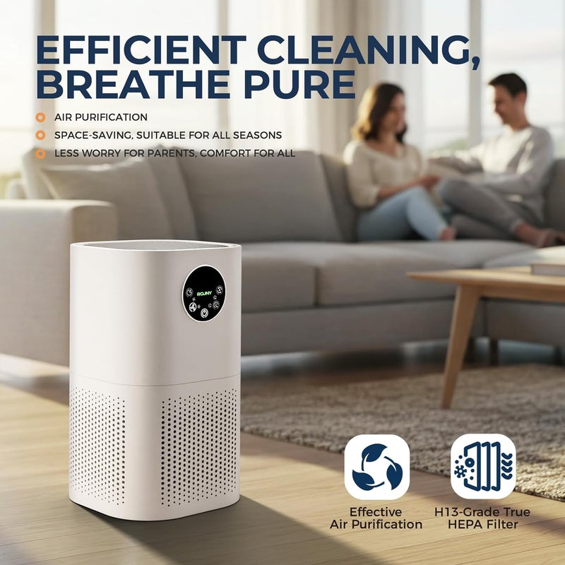 ROUNY Air Purifiers for Home Large Room, 4 Auto Modes, Real Time Indoor Feedback, True HEPA Filter for Allergies, Pets, Smoke, Dust, Pollen, Ozone Free, Wildfire Smoke, 25dB Quiet Cleaner for Bedroom - Image 3