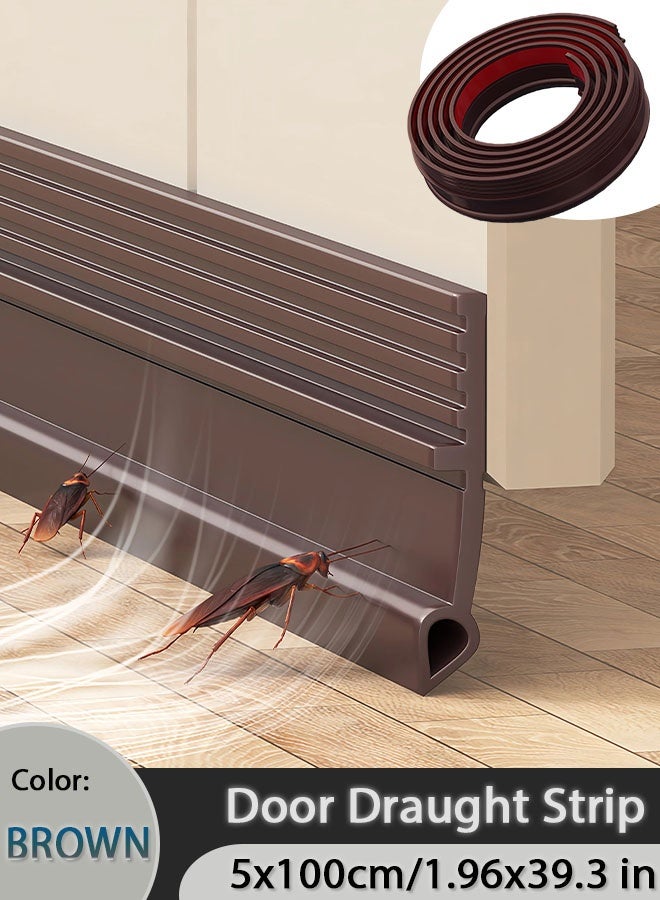 XiuWoo Door Draught Strip, 100 cm Length Door Seal for Exterior & Interior Doors, Door Bottom Draft Blocker Dust and Noise Insulation (Brown) - Image 1