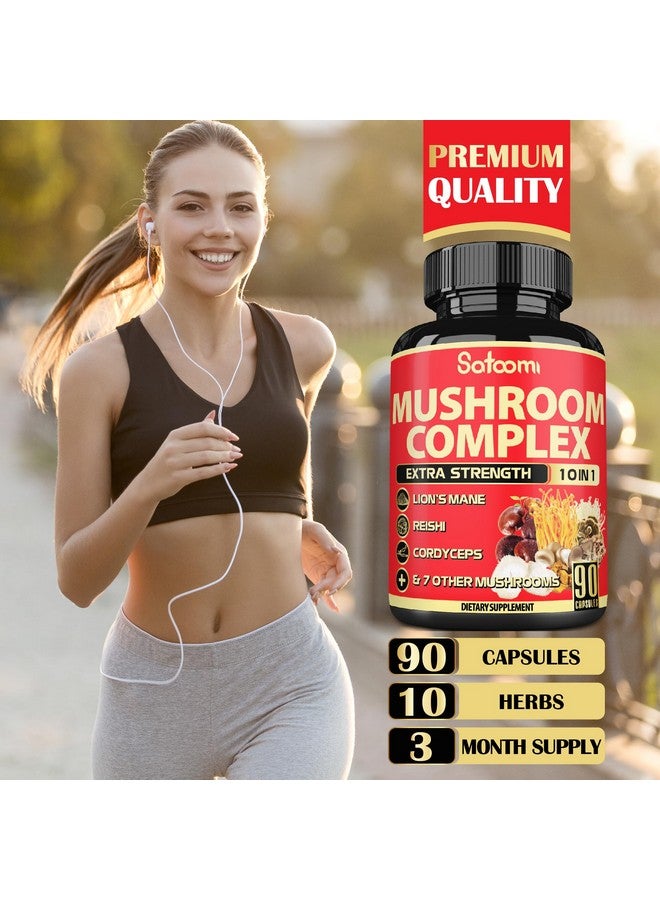Satoomi 10in1 Mushroom Supplement Complex - Lions Mane, Cordyceps, Reishi, Chaga - Brain Supplements for Memory and Focus - 3 Month Supply - Image 2