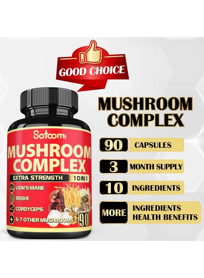Satoomi 10in1 Mushroom Supplement Complex - Lions Mane, Cordyceps, Reishi, Chaga - Brain Supplements for Memory and Focus - 3 Month Supply - Image 5