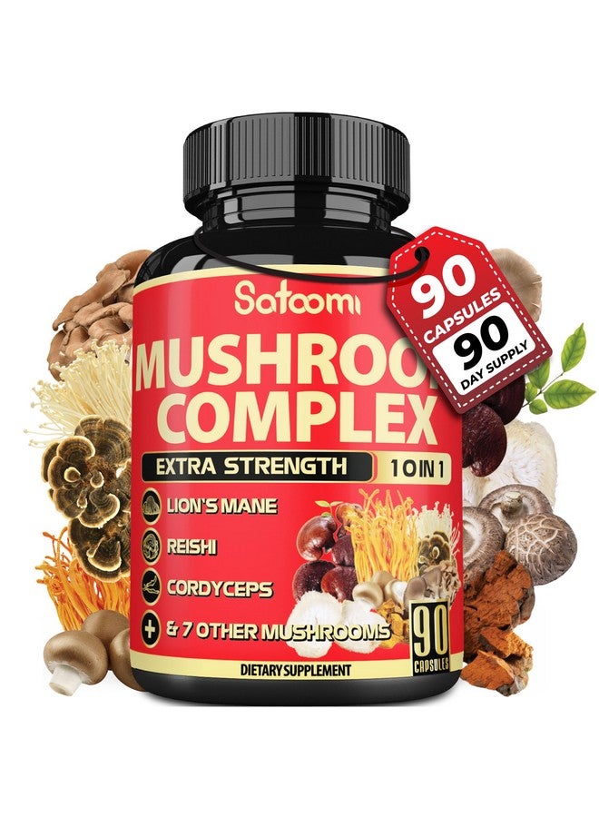 Satoomi 10in1 Mushroom Supplement Complex - Lions Mane, Cordyceps, Reishi, Chaga - Brain Supplements for Memory and Focus - 3 Month Supply - Image 1