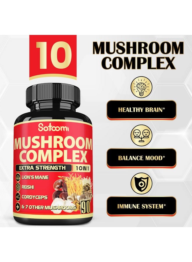Satoomi 10in1 Mushroom Supplement Complex - Lions Mane, Cordyceps, Reishi, Chaga - Brain Supplements for Memory and Focus - 3 Month Supply - Image 3