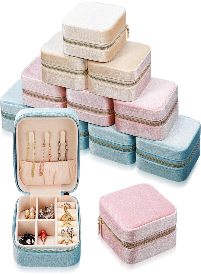 Kenning 12 Pcs Small Velvet Travel Jewelry Box Mini Jewelry Case Portable Organizer Pouch Bridesmaid Proposal Gift for Women(Square) - Image 1