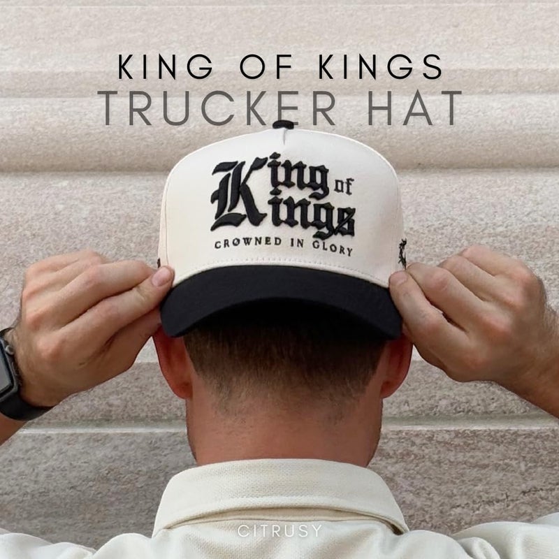 CITRUSY Vintage Faith & Forever Trucker Hat | Men & Women | Christian Cross Jesus Hats | Bachelorette Bride Hat | Cotton | Snapback (Cotton, King of Kings | Black) - Image 4