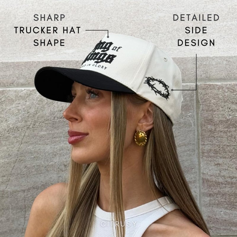 CITRUSY Vintage Faith & Forever Trucker Hat | Men & Women | Christian Cross Jesus Hats | Bachelorette Bride Hat | Cotton | Snapback (Cotton, King of Kings | Black) - Image 5