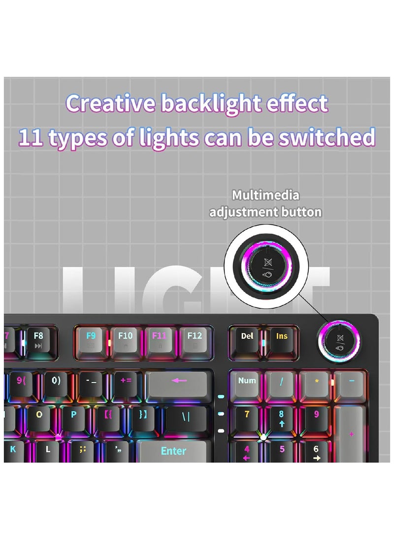 T-WOLF - 80% Mechanical Gaming Keyboard LED Backlit Compact 97 Keys Wired Mechanical Keyboard With Volume Control Knob  Switch Keyboard for Gaming or Office - Image 1