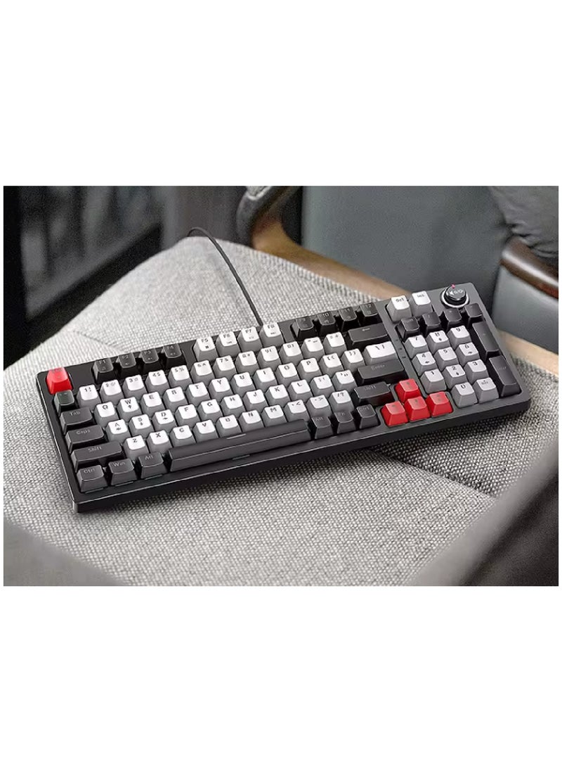 T-WOLF - 80% Mechanical Gaming Keyboard LED Backlit Compact 97 Keys Wired Mechanical Keyboard With Volume Control Knob  Switch Keyboard for Gaming or Office - Image 1