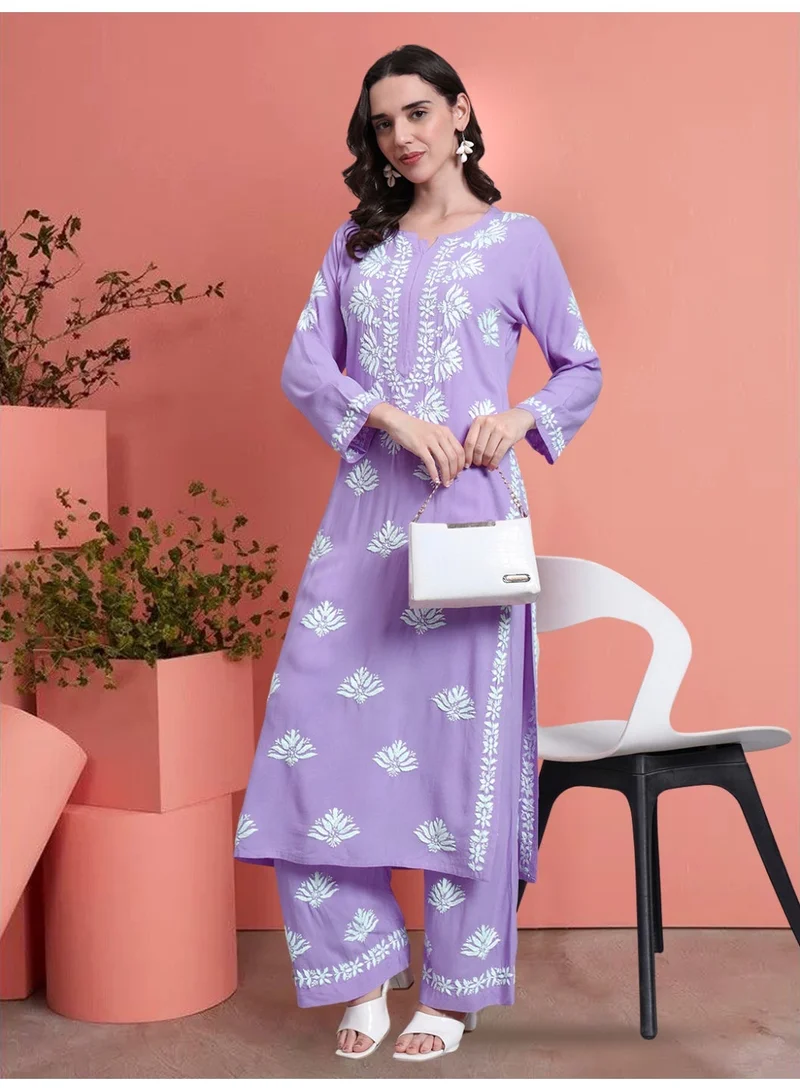 Alaya Mauve Women Hand Embroidered Chikankari Rayon kurta set AL4084KS for Women | Best Price UAE