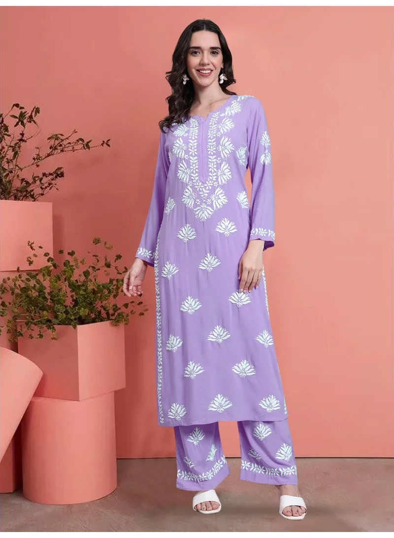 Women Hand Embroidered Chikankari Rayon kurta set AL4084KS