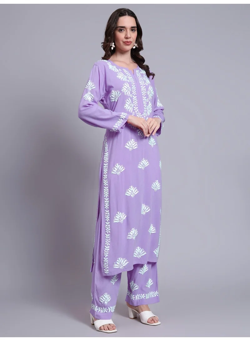 Alaya Mauve Women Hand Embroidered Chikankari Rayon kurta set AL4084KS for Women | Best Price UAE