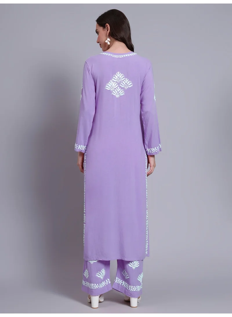 Alaya Mauve Women Hand Embroidered Chikankari Rayon kurta set AL4084KS for Women | Best Price UAE